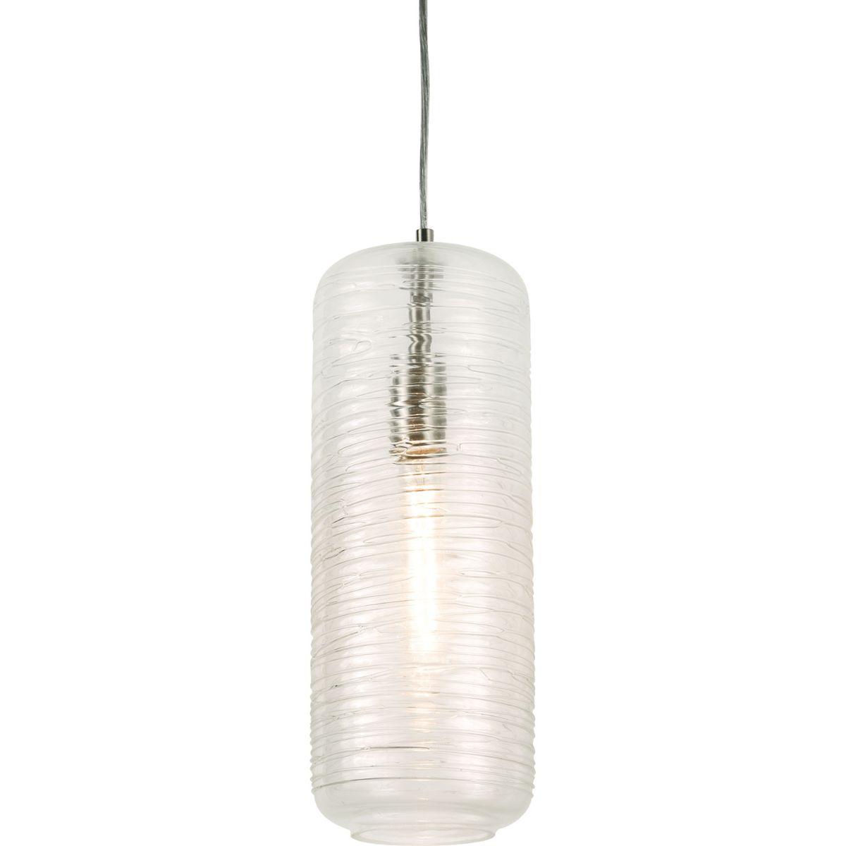 Hermosa 6 in. Pendant Light Satin Nickel finish with Clear Swirl shade - Bees Lighting