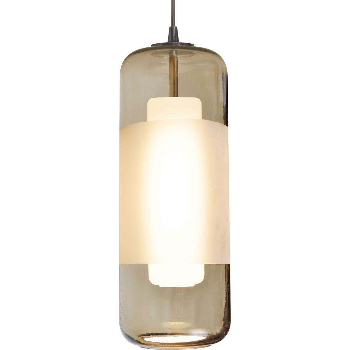 Hermosa 6 in. LED Pendant Light 120V 3000K Satin Nickel finish with Brown & White shade - Bees Lighting