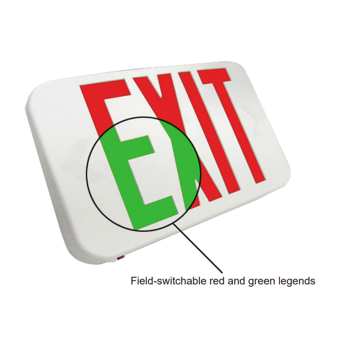 LED Exit Sign, Single/Double Face with Red/Green Letters, White