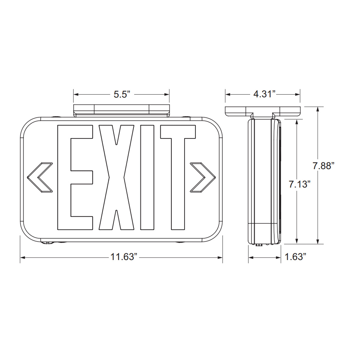 LED Exit Sign, Single/Double Face with Red/Green Letters, White