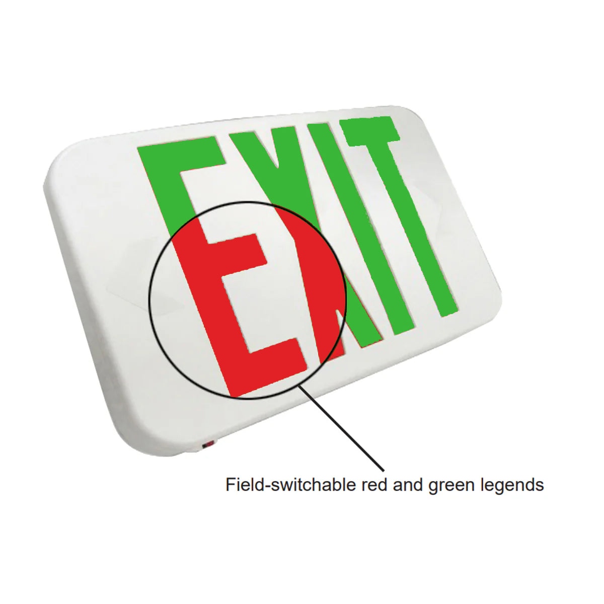 LED Exit Sign, 2 Single Face with Red/Green Letters, White