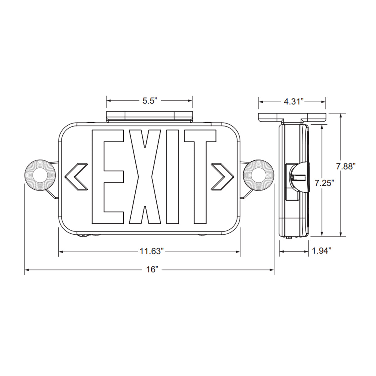 LED Combo Exit Sign, 2 Single Face with Red/Green Letters, Black, Battery Included, Remote Capable