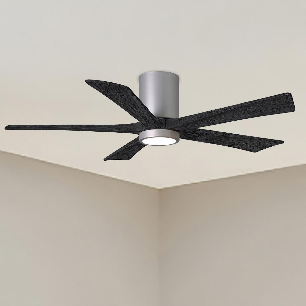 Irene 5-Blade 52 Inch LED Hugger Ceiling Fan with Remote, Brushed Nickel with Matte Black Blades - Bees Lighting