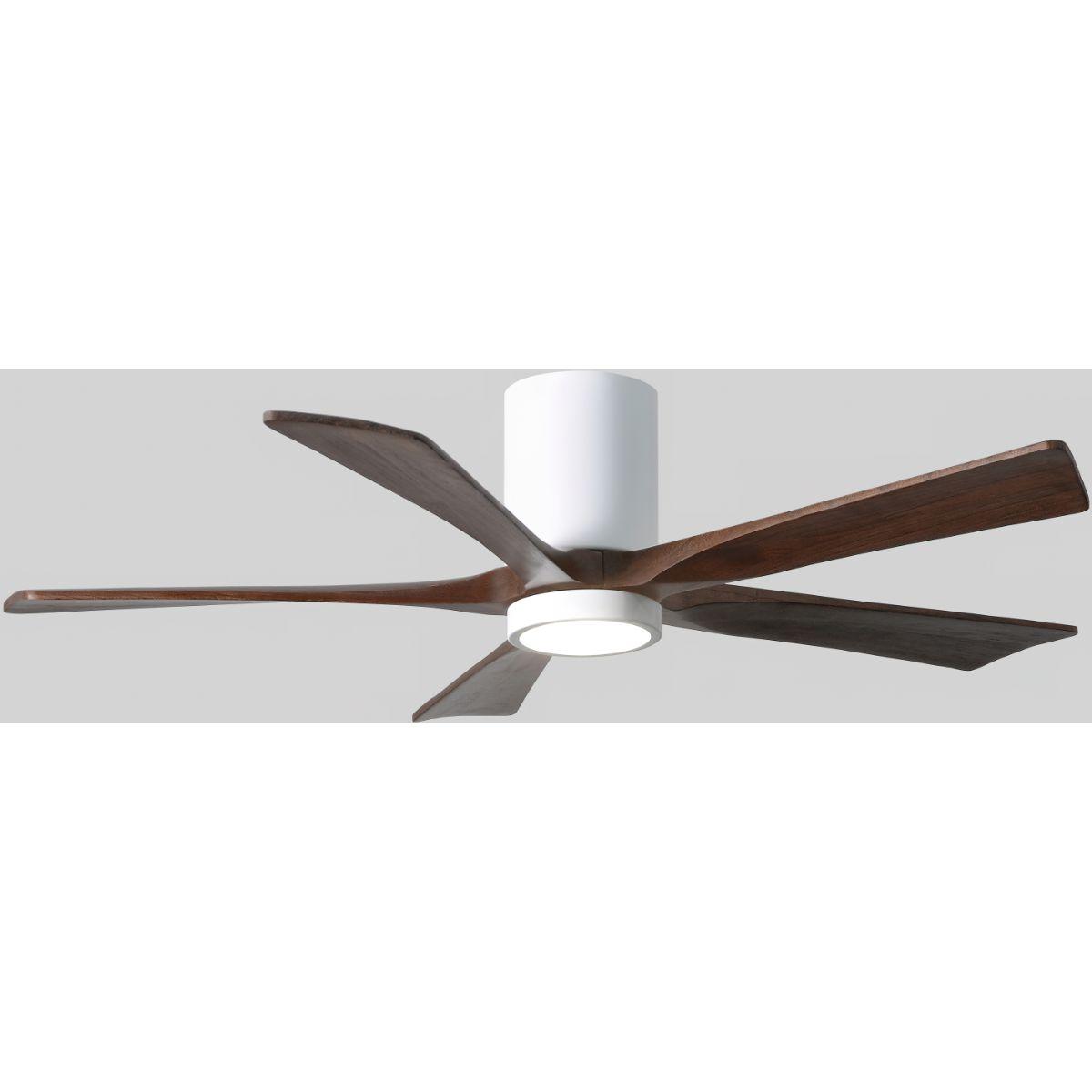 Irene 5-Blade 52 Inch LED Hugger Ceiling Fan with Remote, Gloss White with Walnut Blades - Bees Lighting