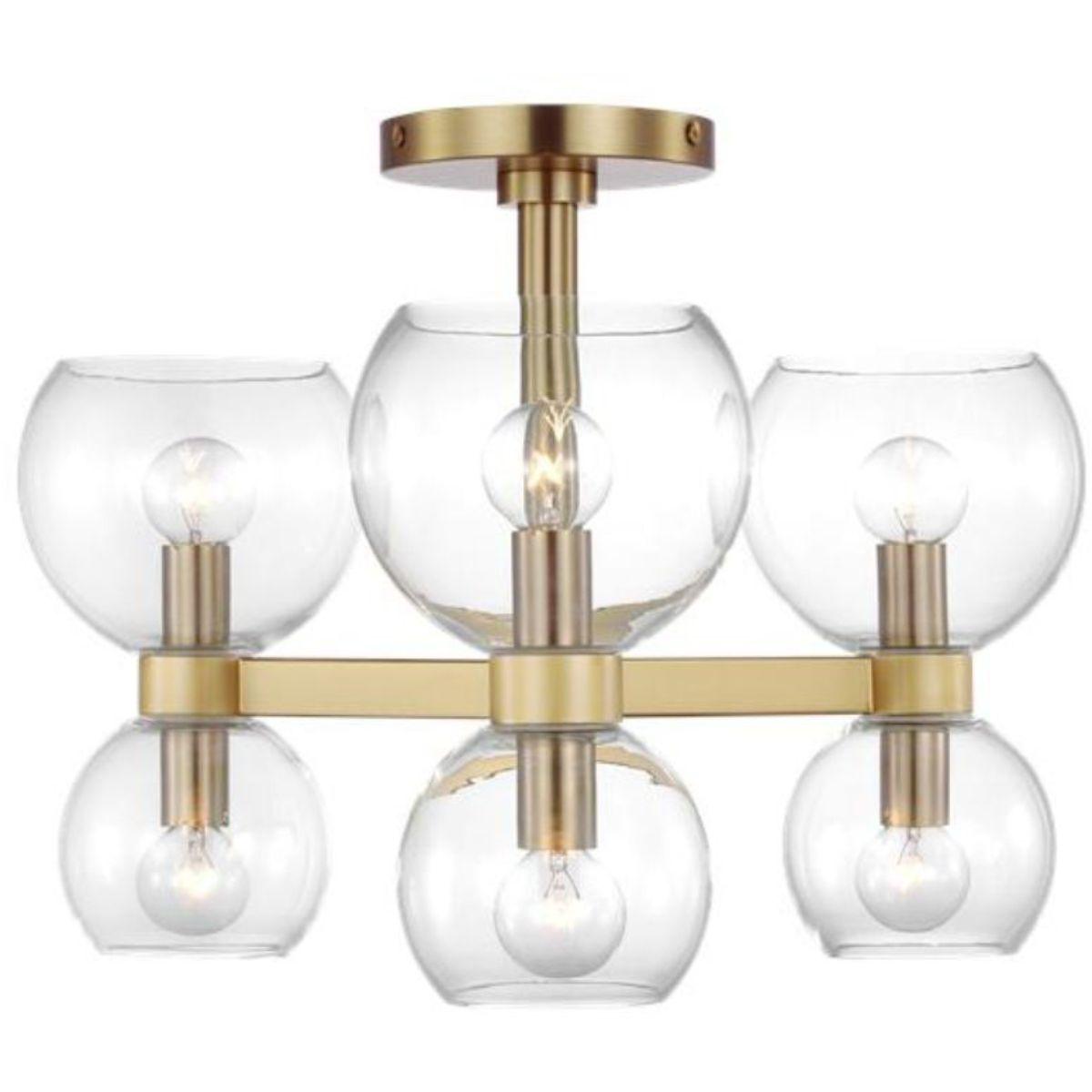 Londyn 20 in. 6 Lights Semi flush Mount Light Brushed Brass finish Clear Shade - Bees Lighting