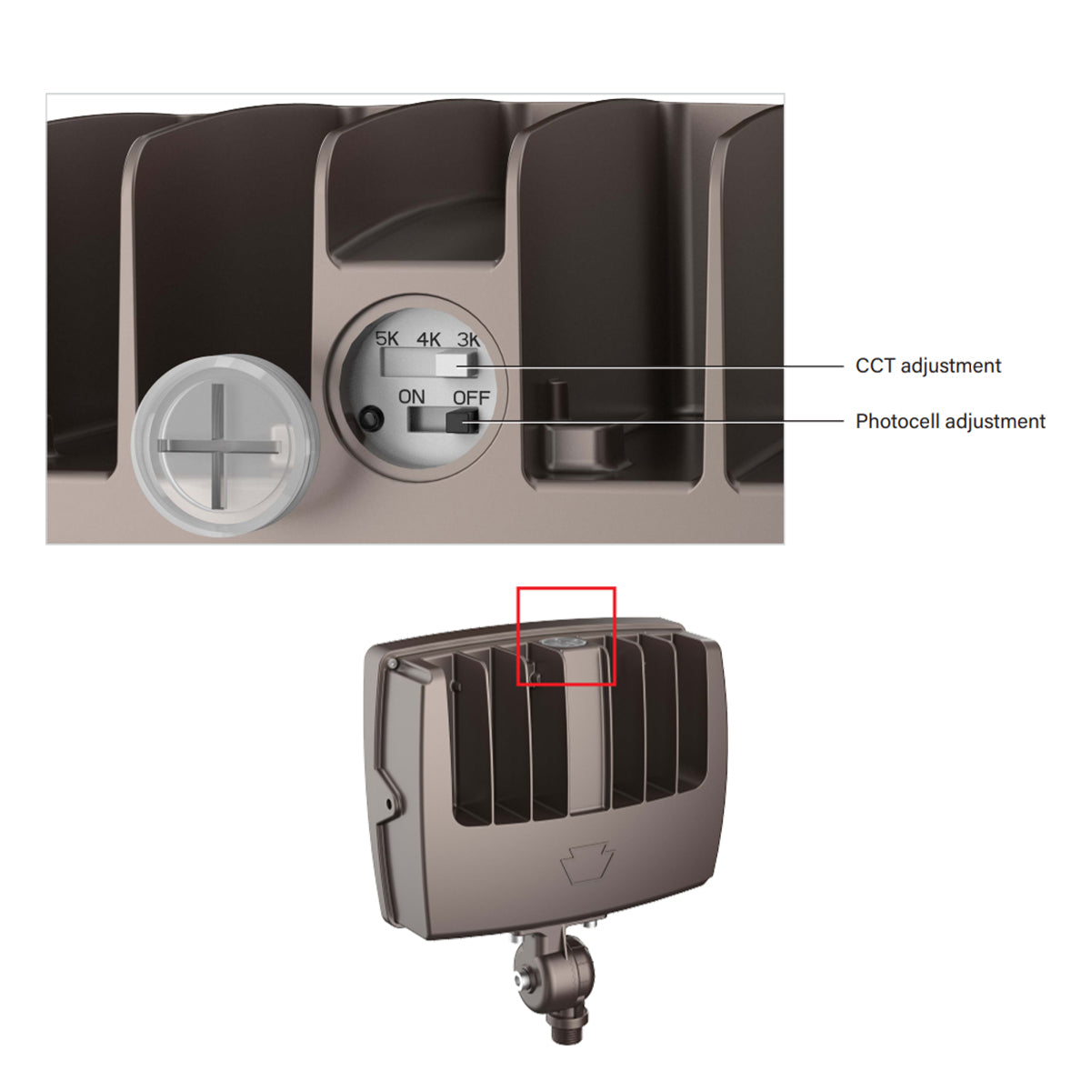 LED Flood Light, 15000 Lm, 100W, 30K|40K|50K, Slipfitter|Trunnion, Photocell, 120-277V, White