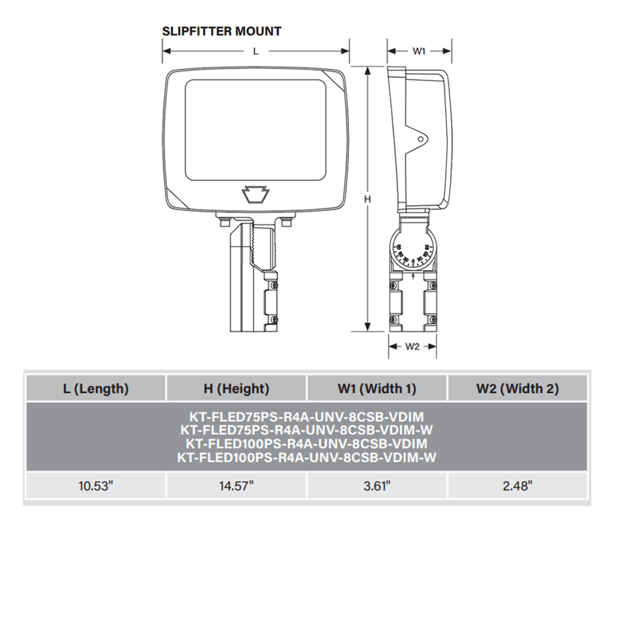 LED Flood Light, 15000 Lm, 100W, 30K|40K|50K, Slipfitter|Trunnion, Photocell, 120-277V, White