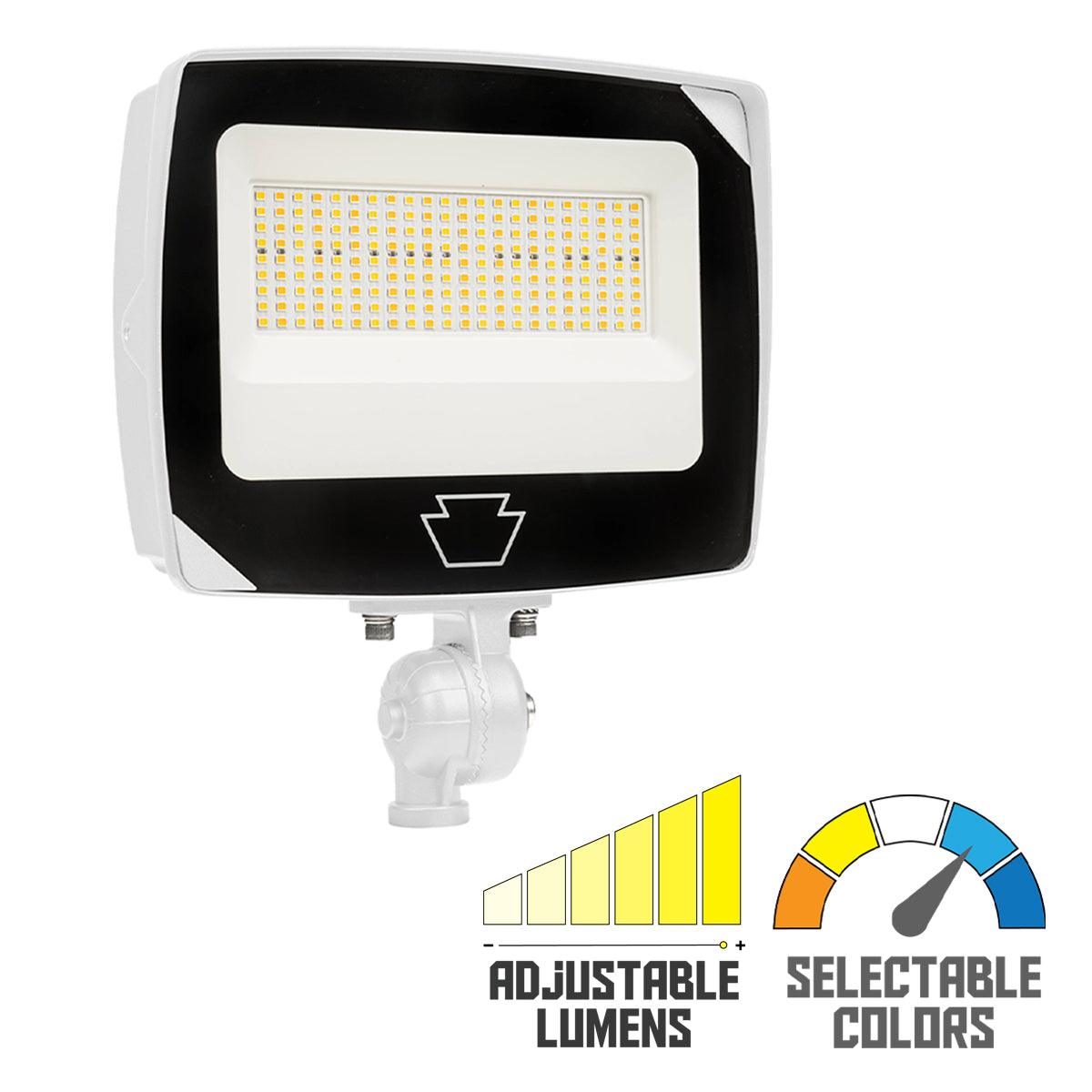 LED Flood Light With Photocell, 15W Adjustable, 30K/40K/50K, 120-277V, White - Bees Lighting