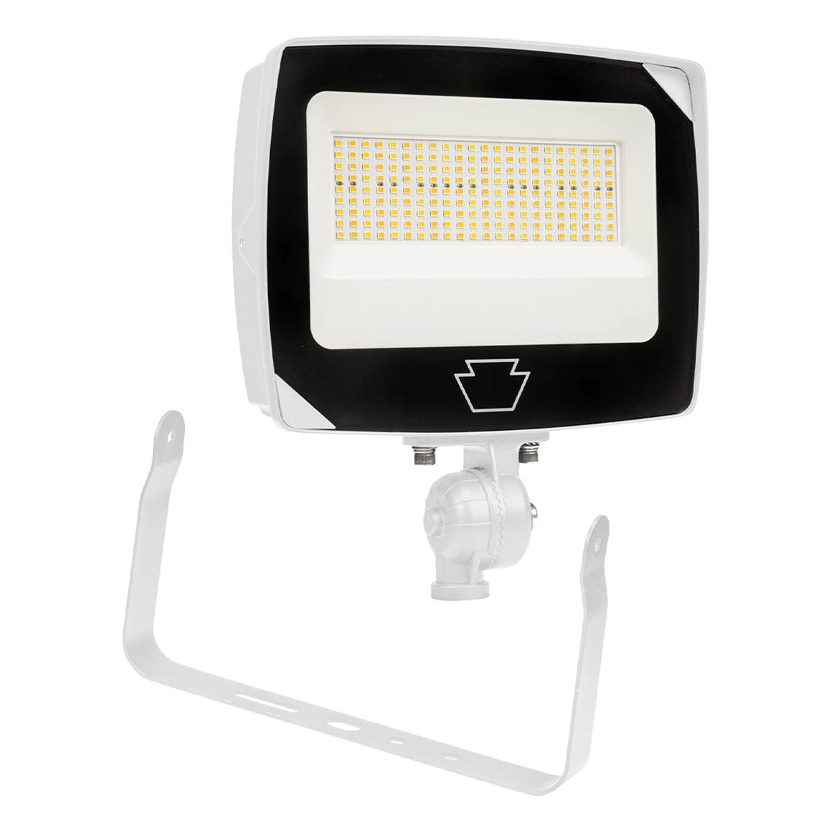 LED Flood Light With Photocell, 15W Adjustable, 30K/40K/50K, 120-277V, White - Bees Lighting