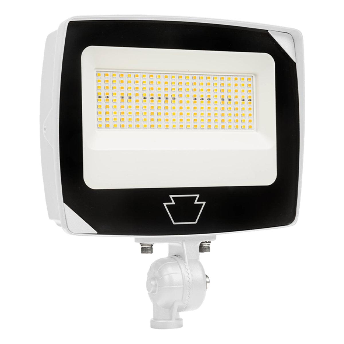 LED Flood Light With Photocell, 15W Adjustable, 30K/40K/50K, 120-277V, White - Bees Lighting