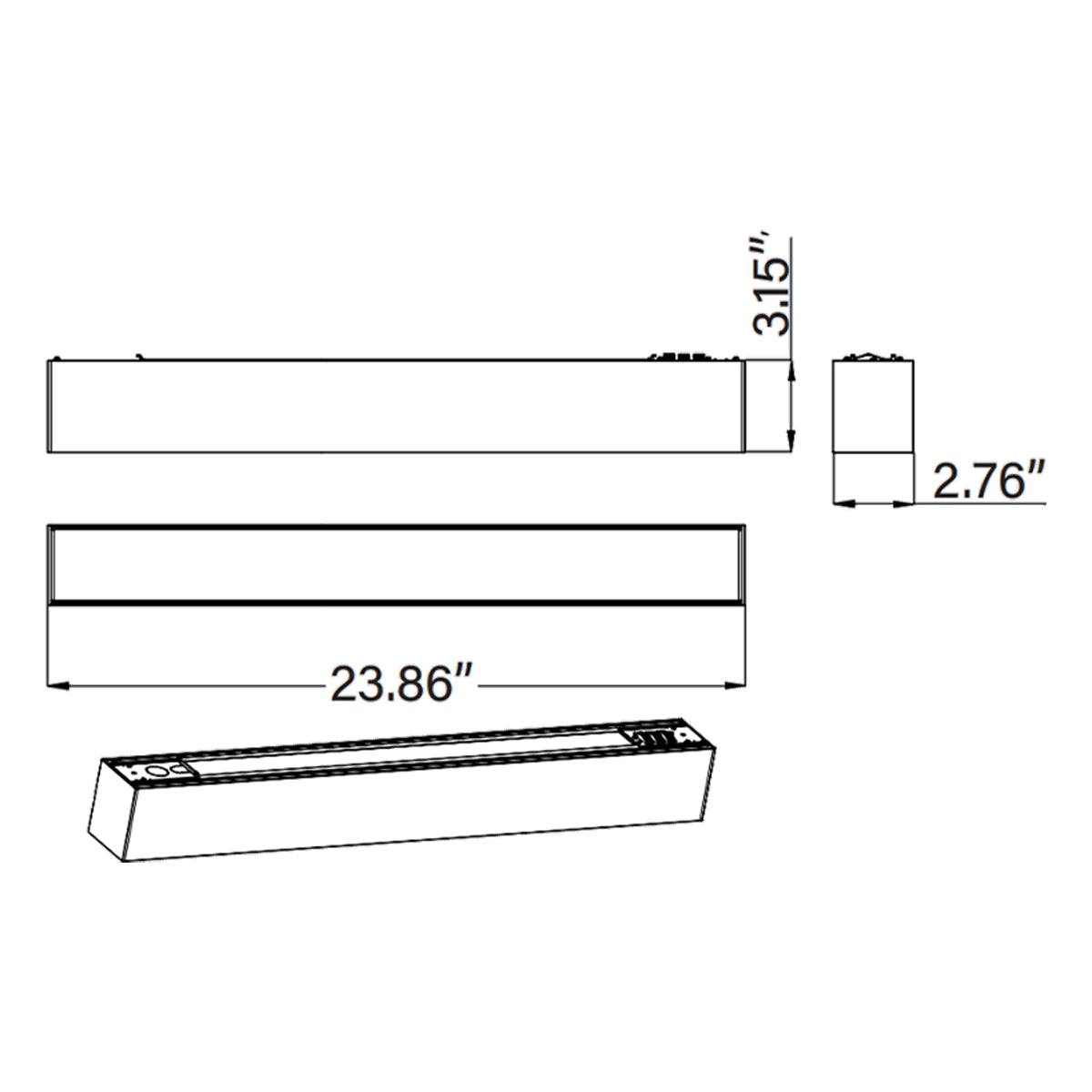 2ft LED Linear Light, 20W, 2600 Lumens, 5 CCT Selectable, Black, 120-277V