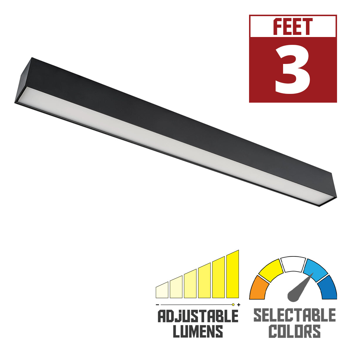 3ft LED Linear Light, 30W, 3900 Lumens, 5 CCT Selectable, Black, 120-277V