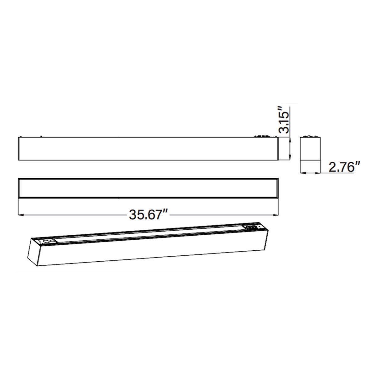 3ft LED Linear Light, 30W, 3900 Lumens, 5 CCT Selectable, Black, 120-277V