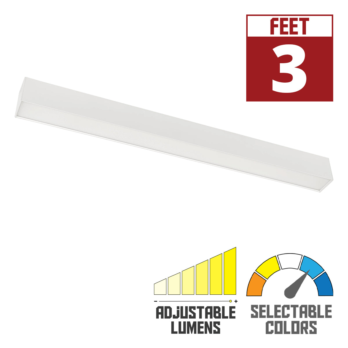 3ft LED Linear Light, 30W, 3900 Lumens, 5 CCT Selectable, White, 120-277V