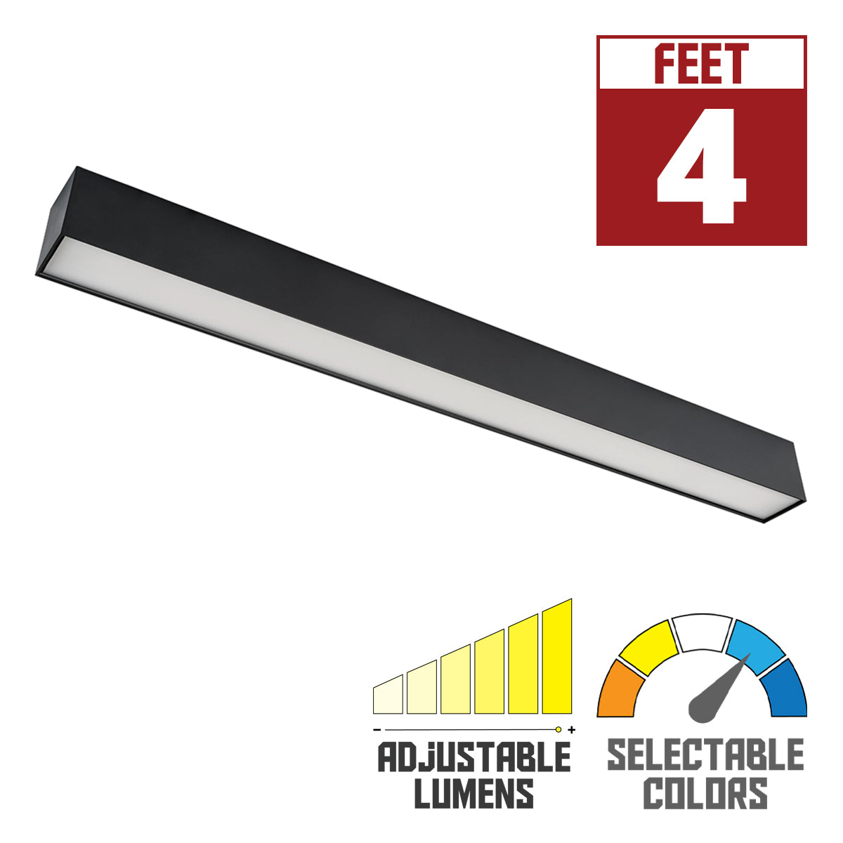 4ft LED Linear Light, 40W, 5200 Lumens, 5 CCT Selectable, Black, 120-277V