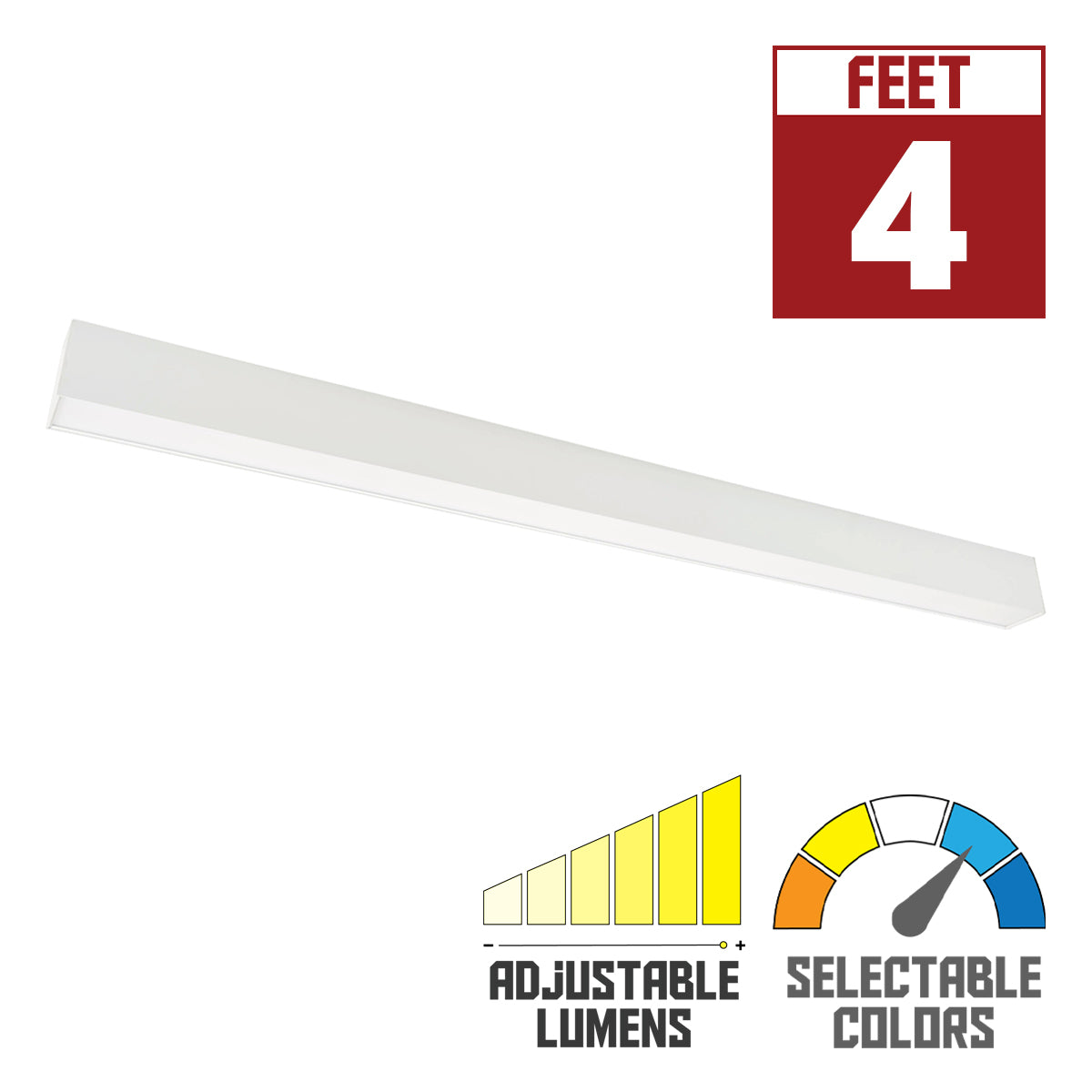 4ft LED Linear Light, 40W, 5200 Lumens, 5 CCT Selectable, White, 120-277V