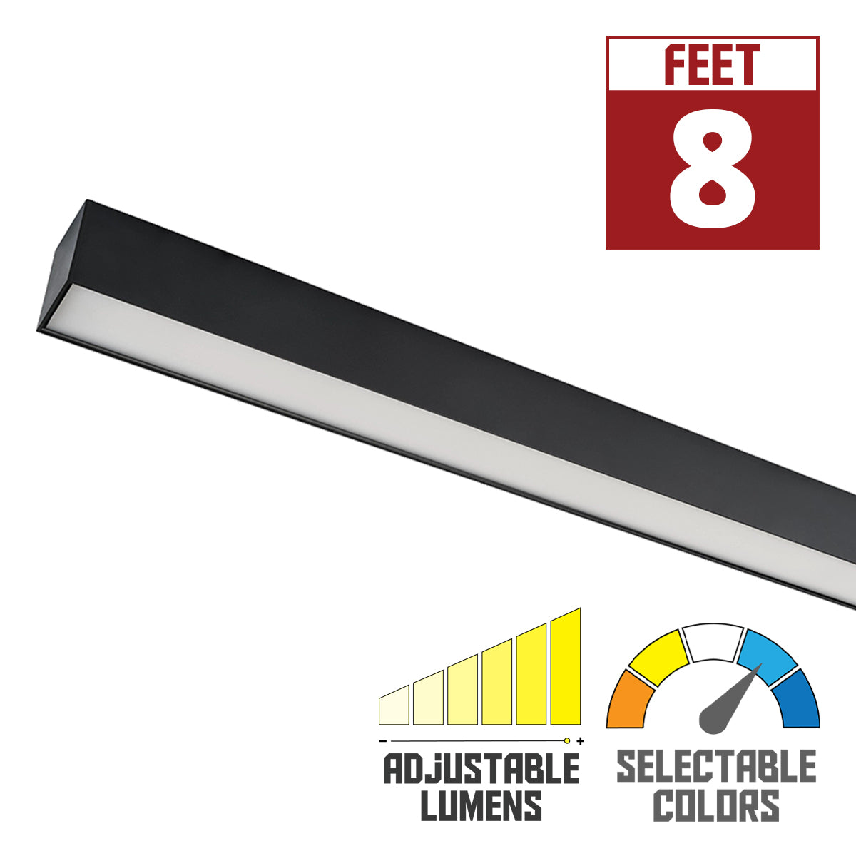 8ft LED Linear Light, 80W, 10400 Lumens, 5 CCT Selectable, Black, 120-277V