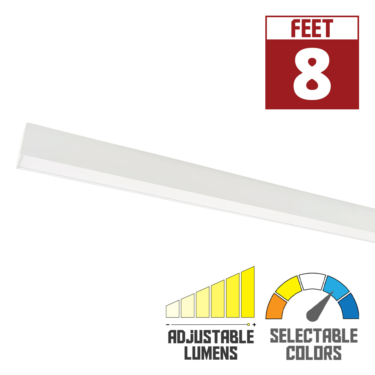 8ft LED Linear Light, 80W, 10400 Lumens, 5 CCT Selectable, White, 120-277V