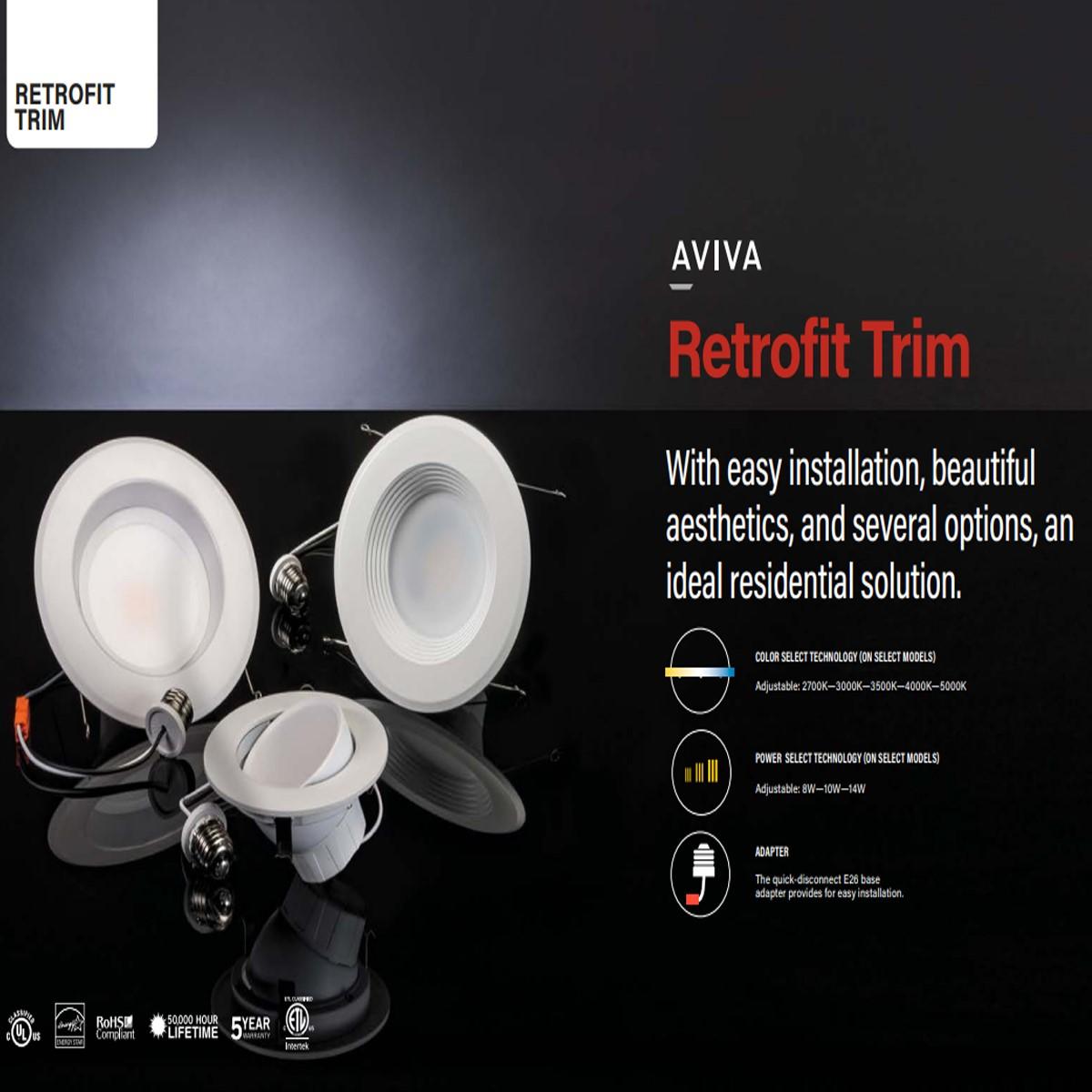 Aviva 6" LED Recessed Can Light, 8W|10W|14W, 1200 Lumens, Selectable CCT, Smooth Trim