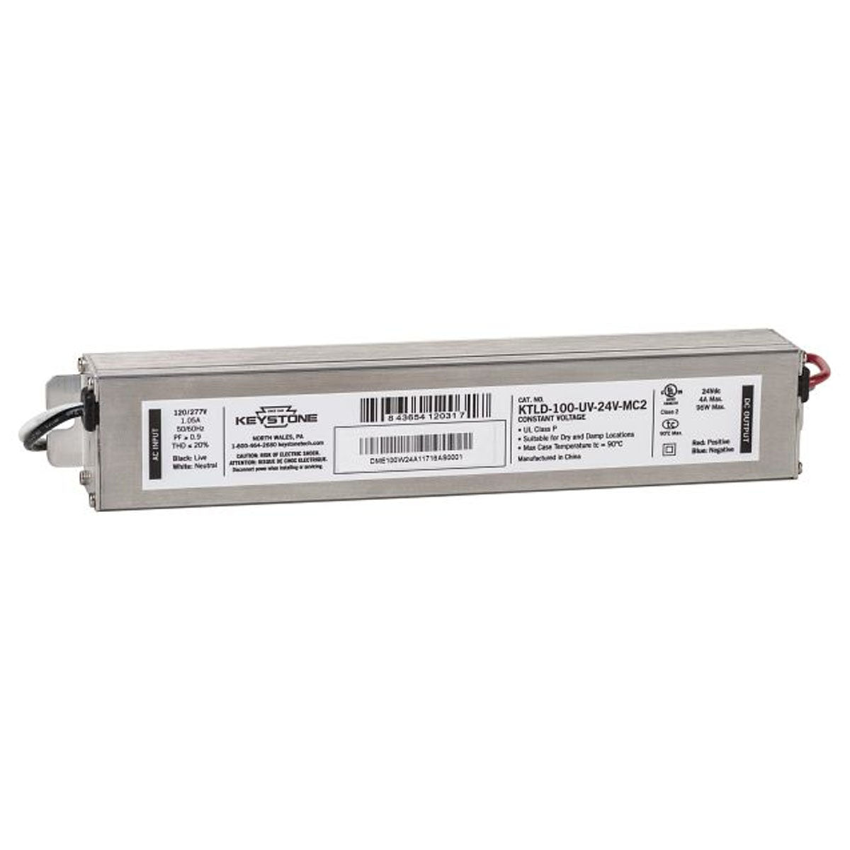 100 Watts, 24VDC Constant Voltage LED Driver, Class 2, 120-277V Input, Micro Case