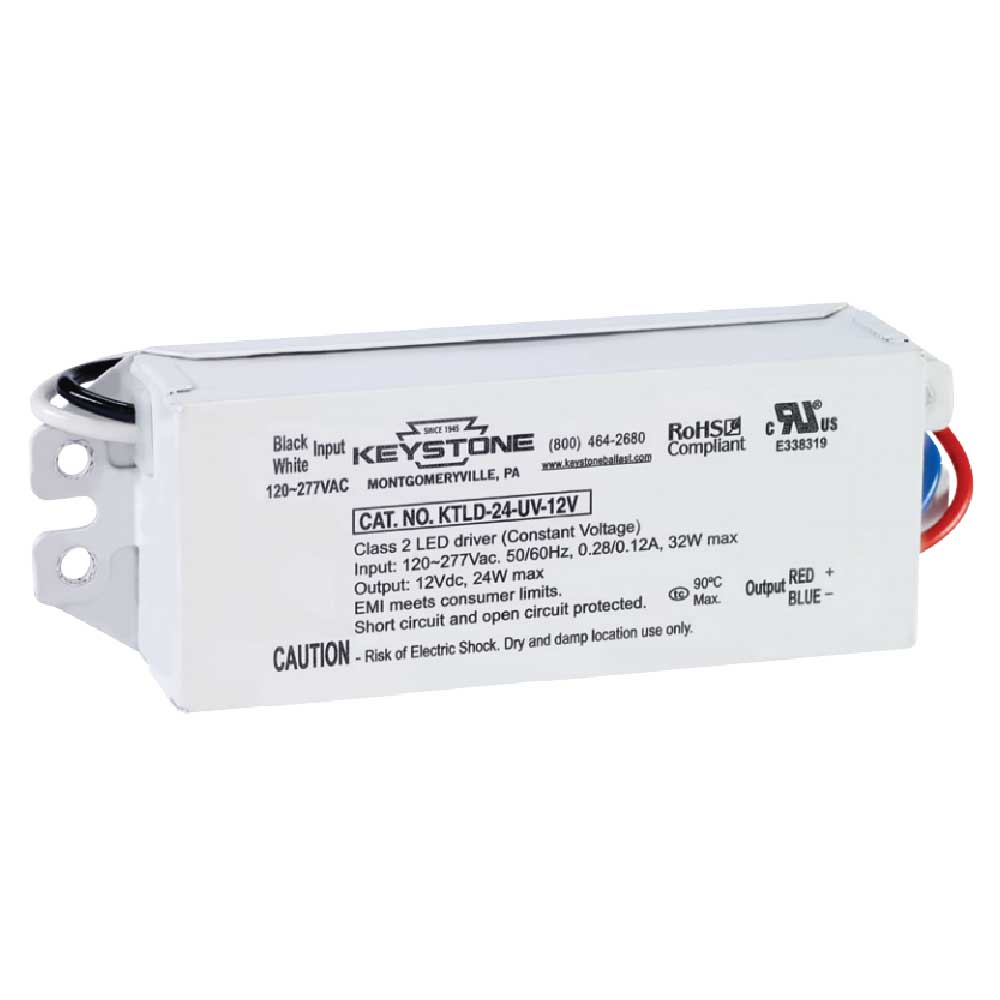 24 Watts, 12VDC LED Driver, 120-277V Input, Constant Voltage Output