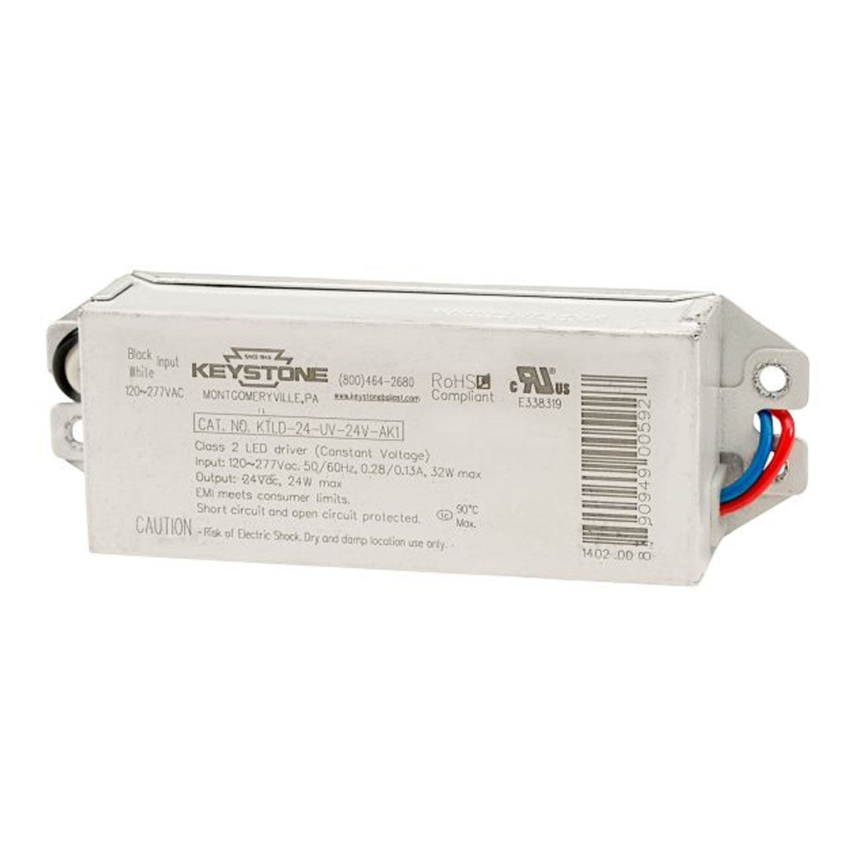 24 Watts, 24VDC LED Driver, 120-277V Input, Constant Voltage Output