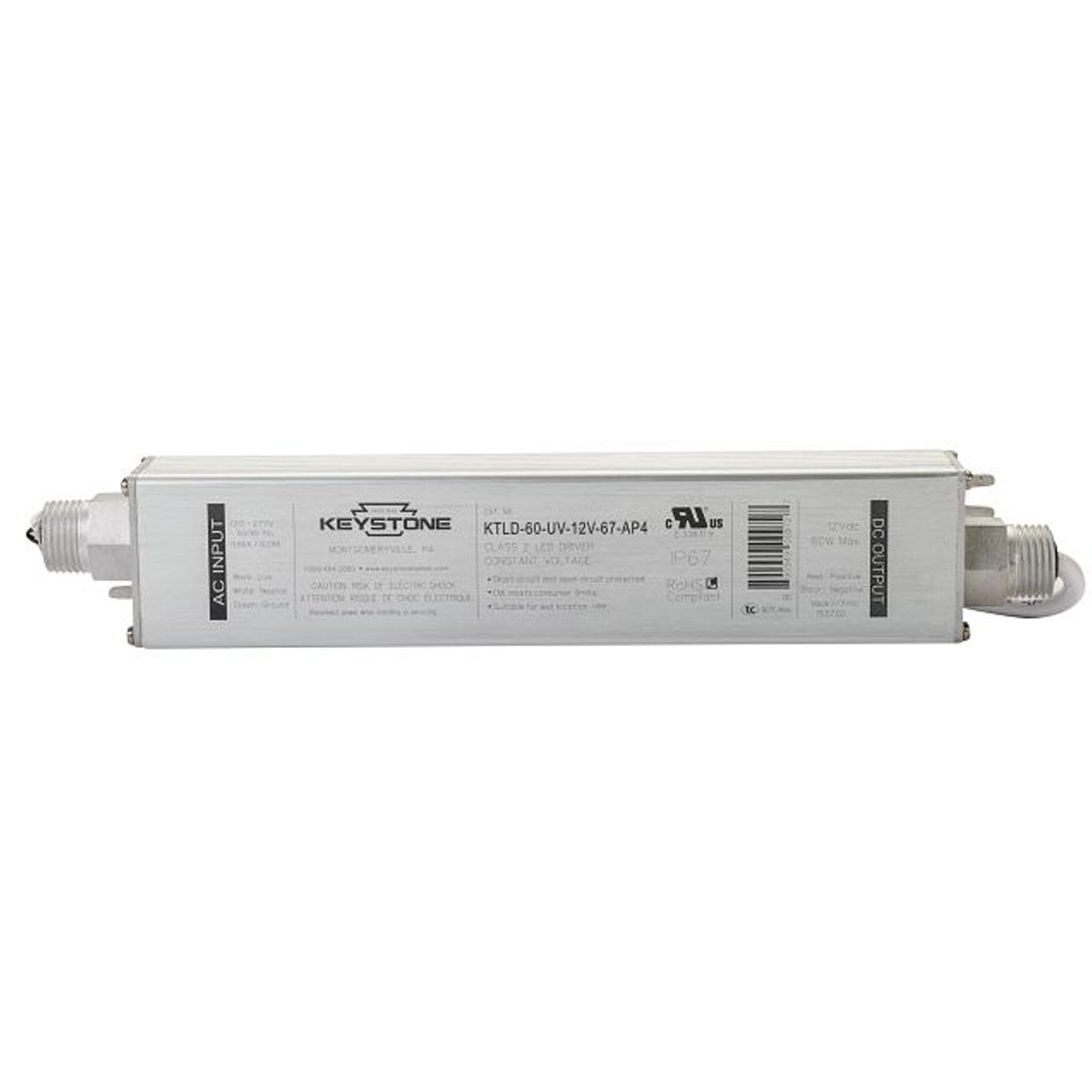 60 Watts, 12VDC Constant Voltage LED Driver, Class 2, 120-277V Input, IP67 Rated