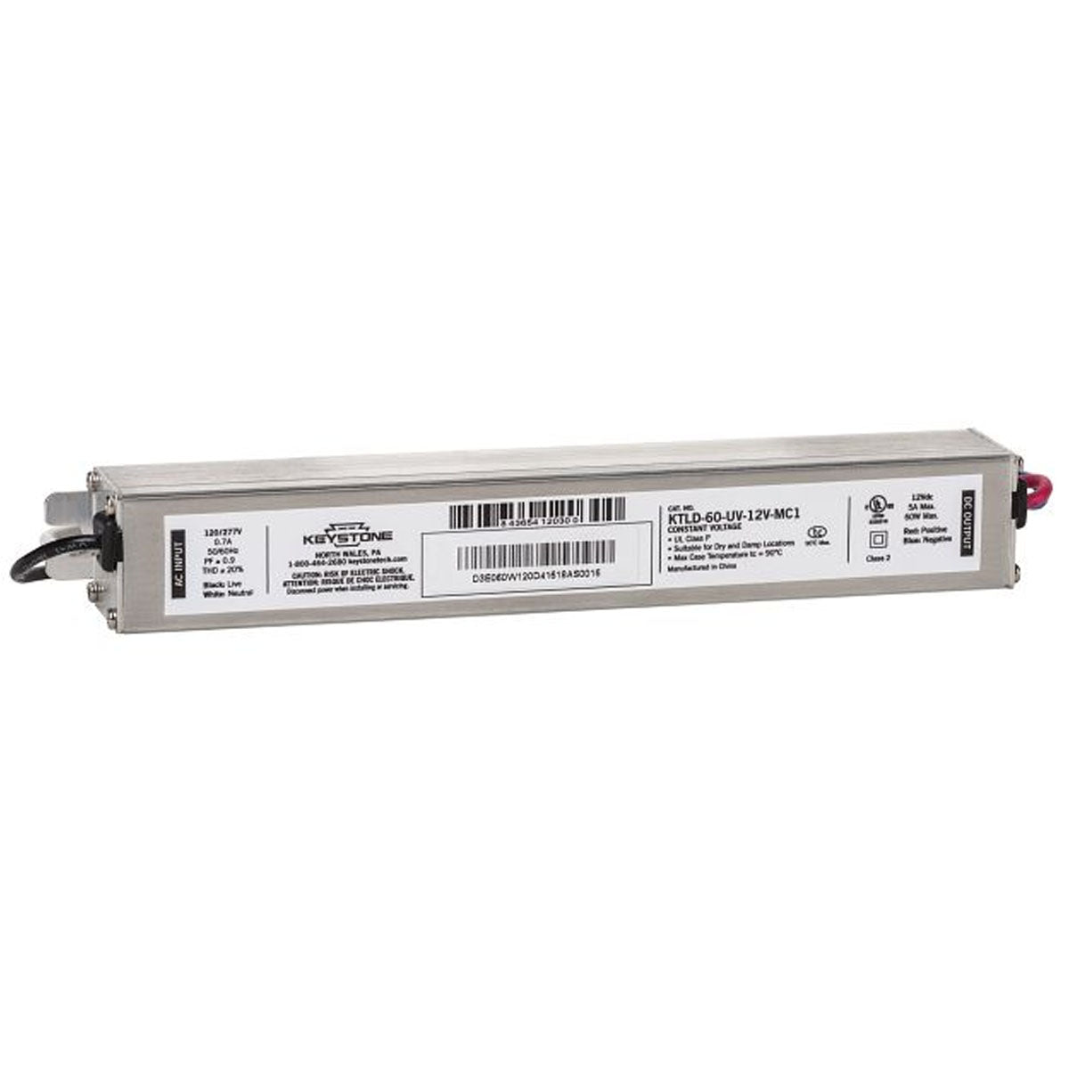 60 Watts, 12VDC Constant Voltage LED Driver, Class 2, 120-277V Input, Micro Case