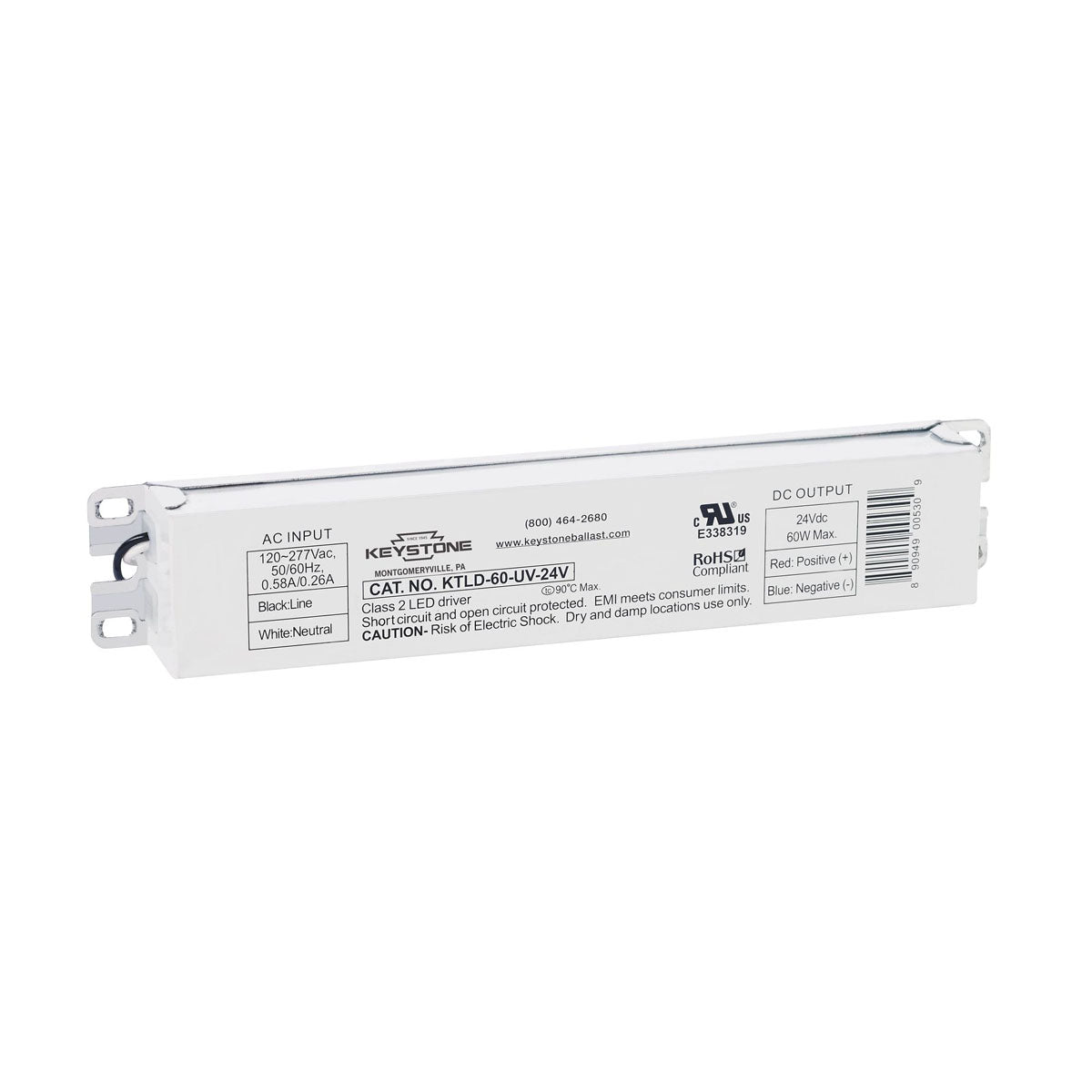 60 Watts, 24VDC Constant Voltage LED Driver, 120-277V Input