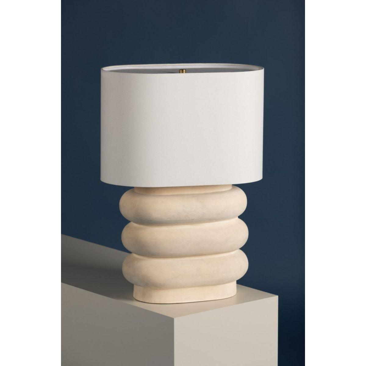 Ewing Table Lamp Weathered Ivory Ceramic and Aged Brass Accents - Bees Lighting