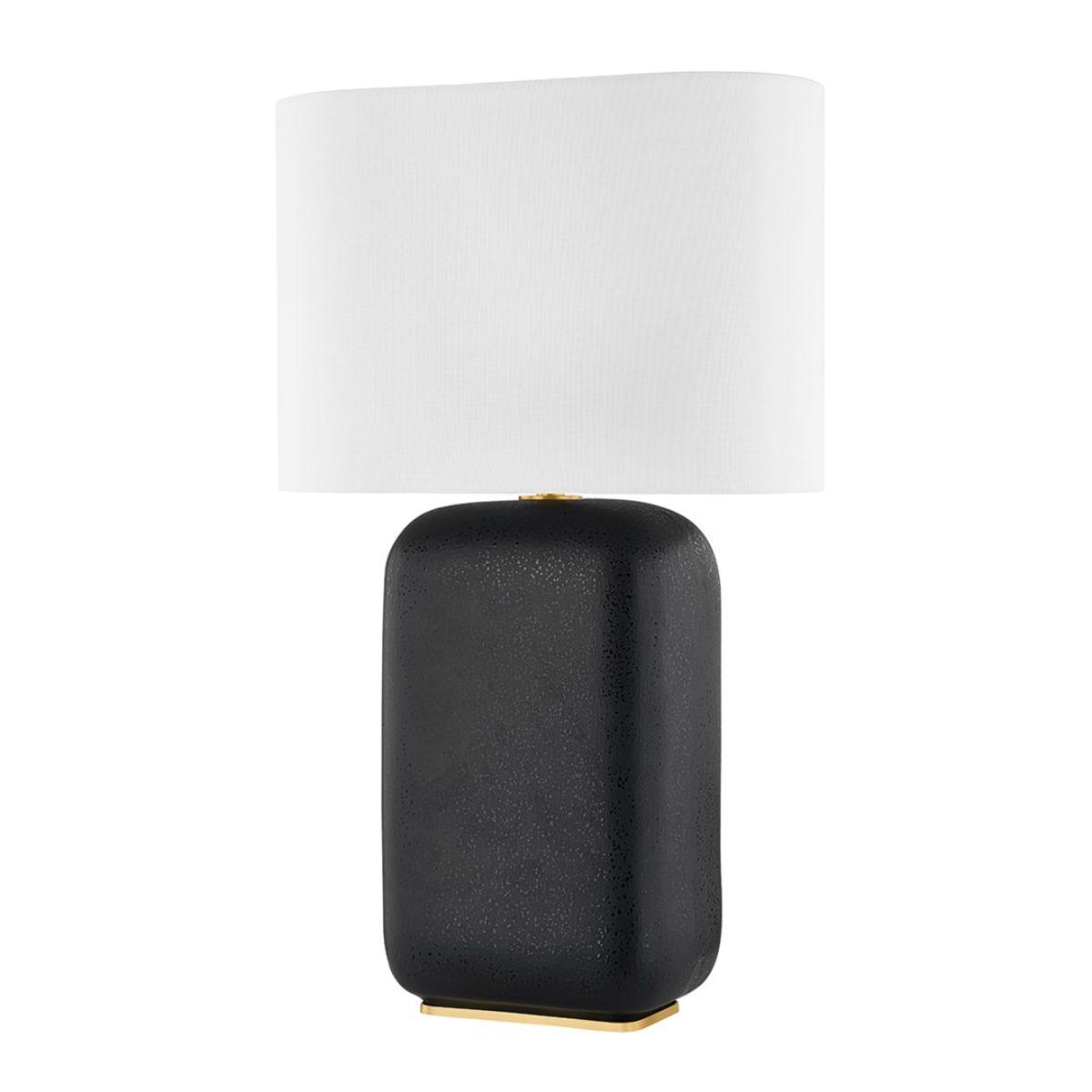 Arthur Table Lamp Black Lava Ceramic Body with Aged Brass Accents - Bees Lighting