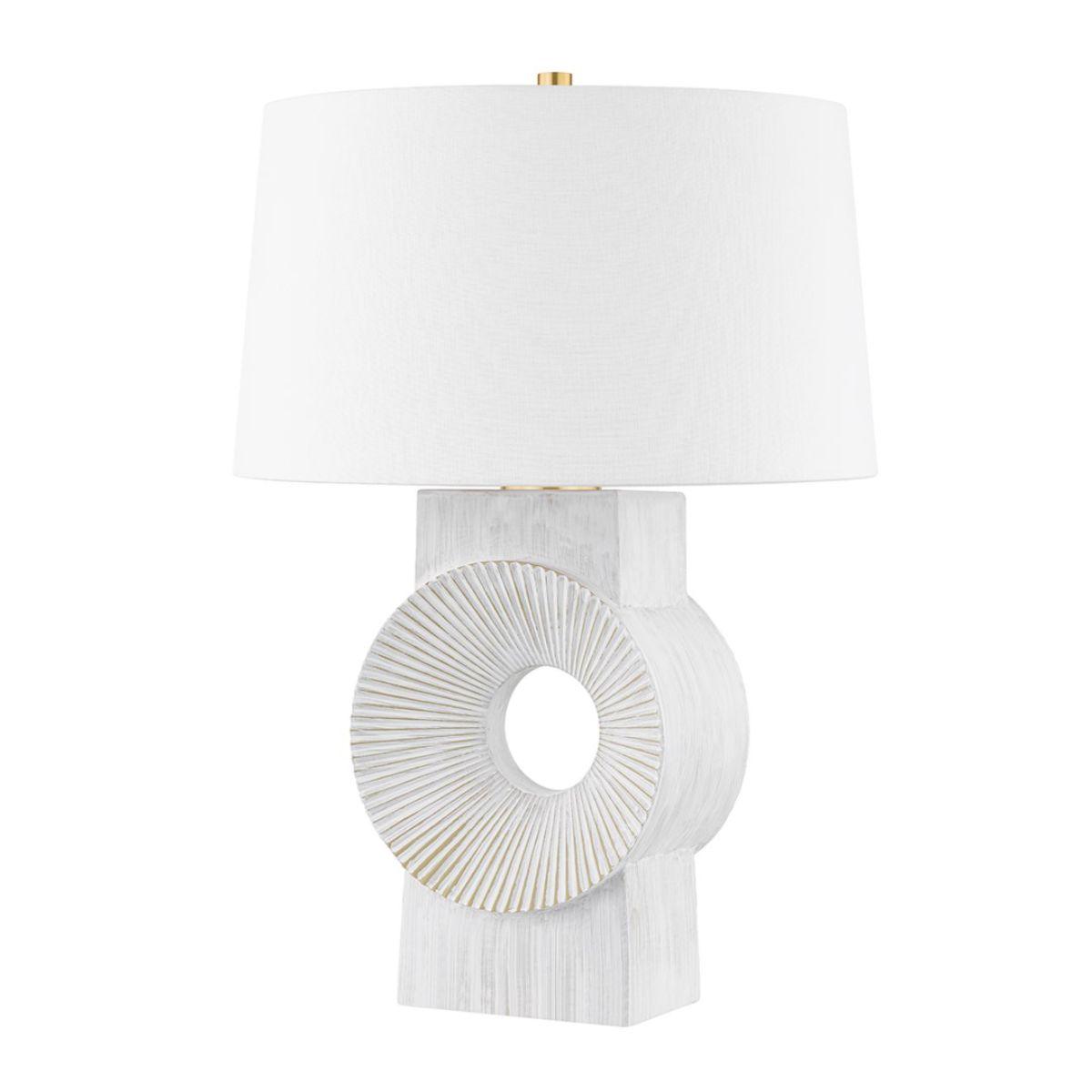 Milner Table Lamp Whitewash Ceramic with Aged Brass Accents - Bees Lighting