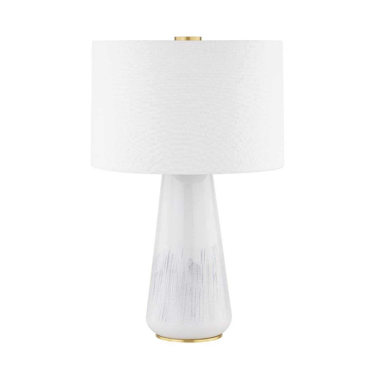 Saugerties Table Lamp Gloss White Ash Ceramic with Aged Brass Accents - Bees Lighting