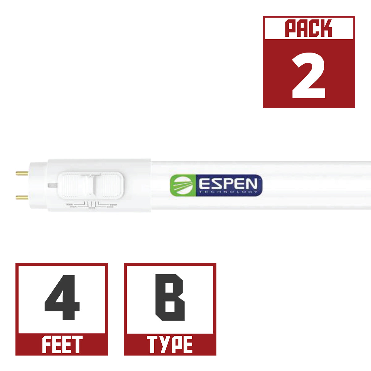 4ft LED T8 Tube, 15W|12W|10W, 2250 Lumens, 3000K to 6500K, Ballast Bypass, Single|Dual End