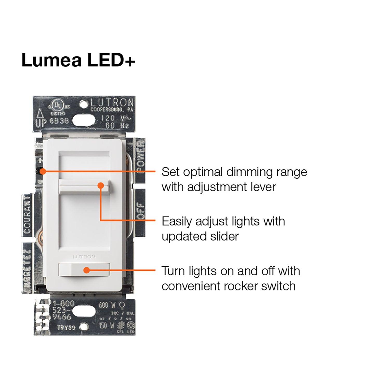 Lumea LED Slide Dimmer Switch, 150-Watt, Single Pole or 3-Way, White - Bees Lighting