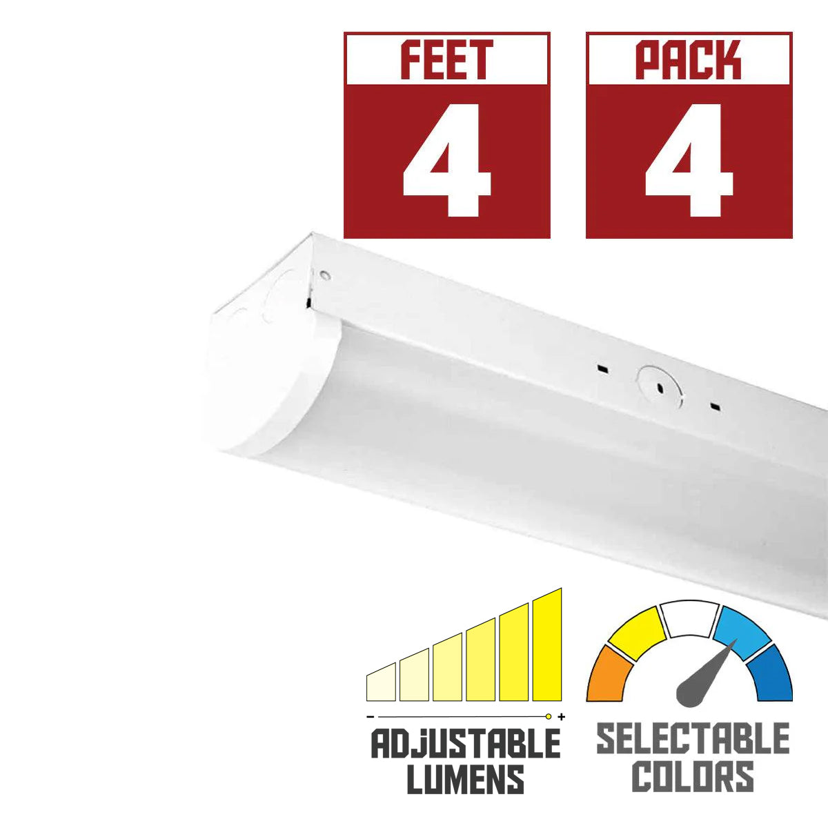 4ft LED Strip Light Fixture, 24/32/40 Watts, 5200 Lumens, 35K/40K/50K 120-277V, Case of 4