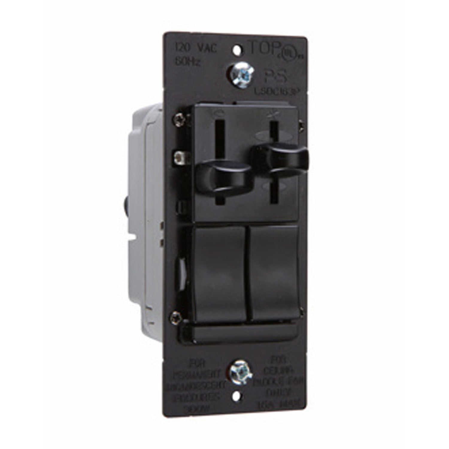 Dual Slide 3-Way Dimmer Switch | 3-Speed Fan Control Switch, Preset, Black