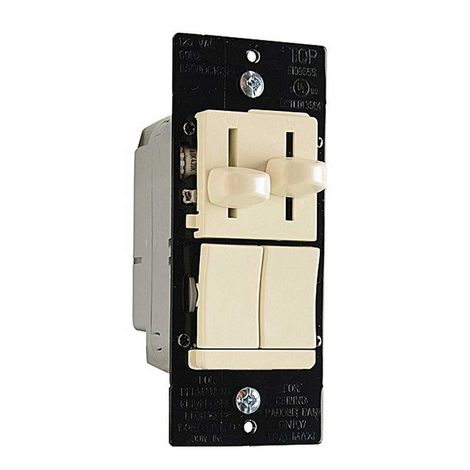 Dual Slide 3-Way Dimmer Switch | 3-Speed Fan Control Switch, Preset, Light Almond