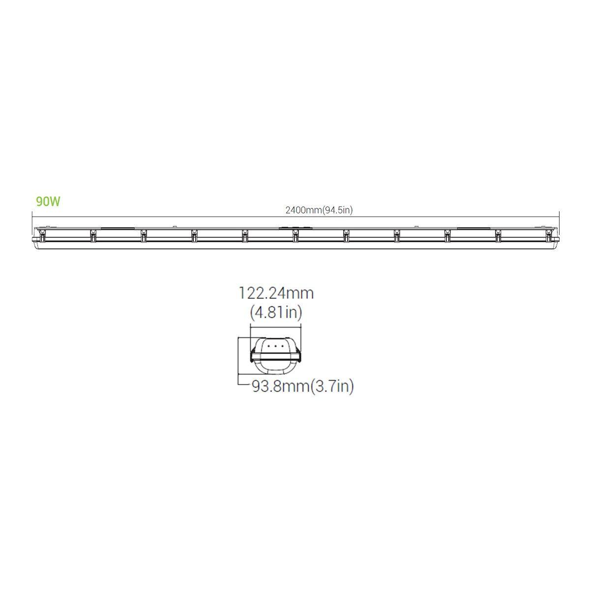 8ft LED Vapor Tight Light Fixture, 90 Watts, 13000 Lumens, 35K/40K/50K, 120-277V - Bees Lighting