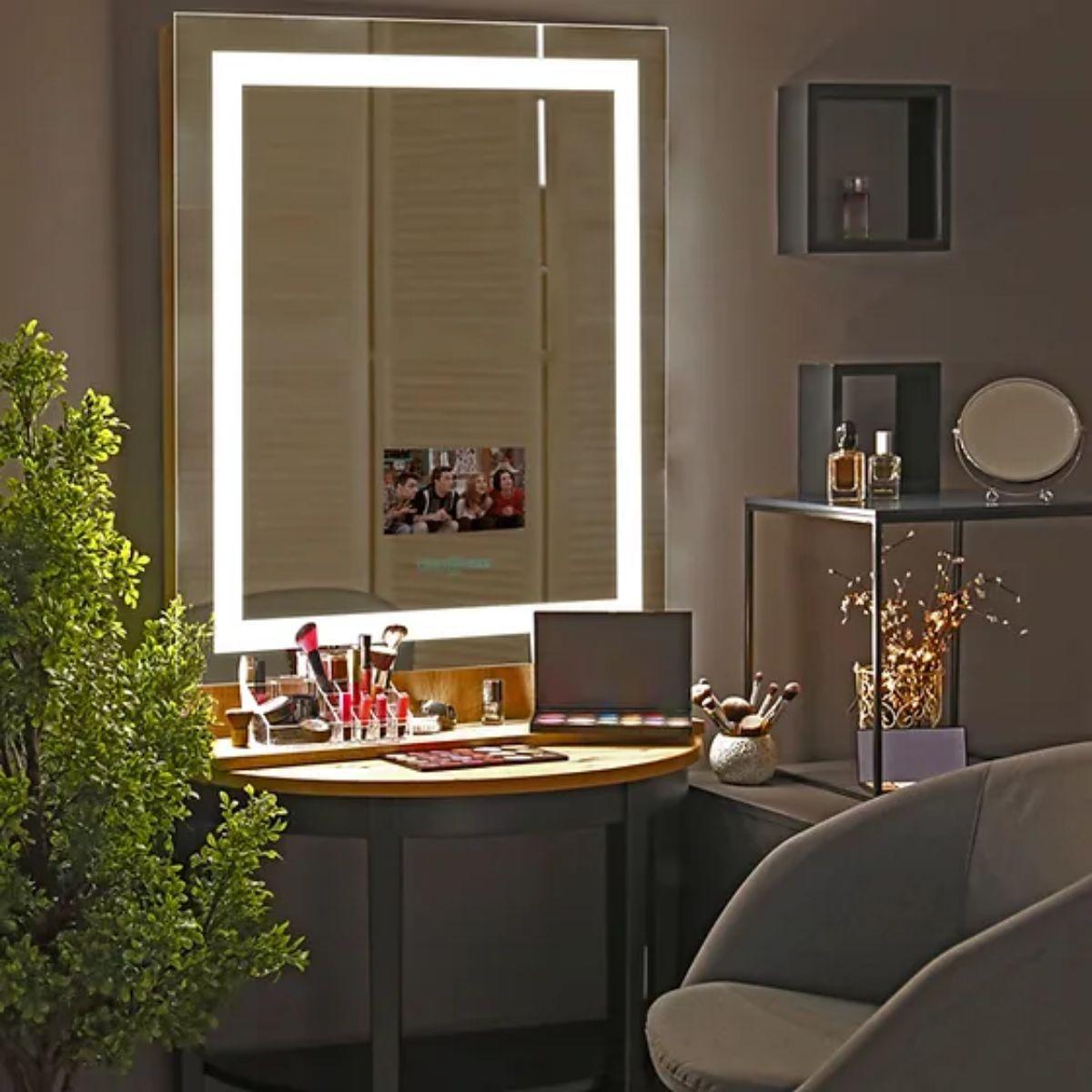 Edison 30 In. X 36 In. Tri-color LED Wall Mirror With 13.3 in. LCD Television and Touch On/Off Dimmer Function - Bees Lighting