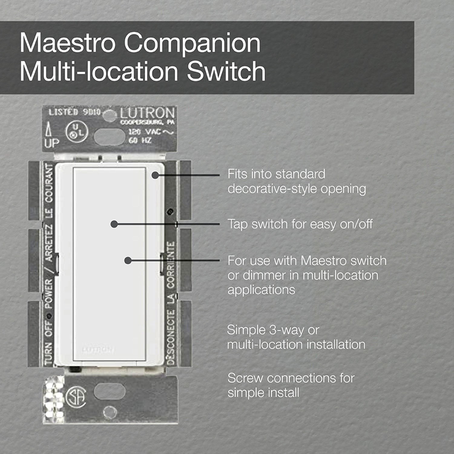 Lutron Maestro Multi-Location Companion Switch, Not for Standalone Use, White