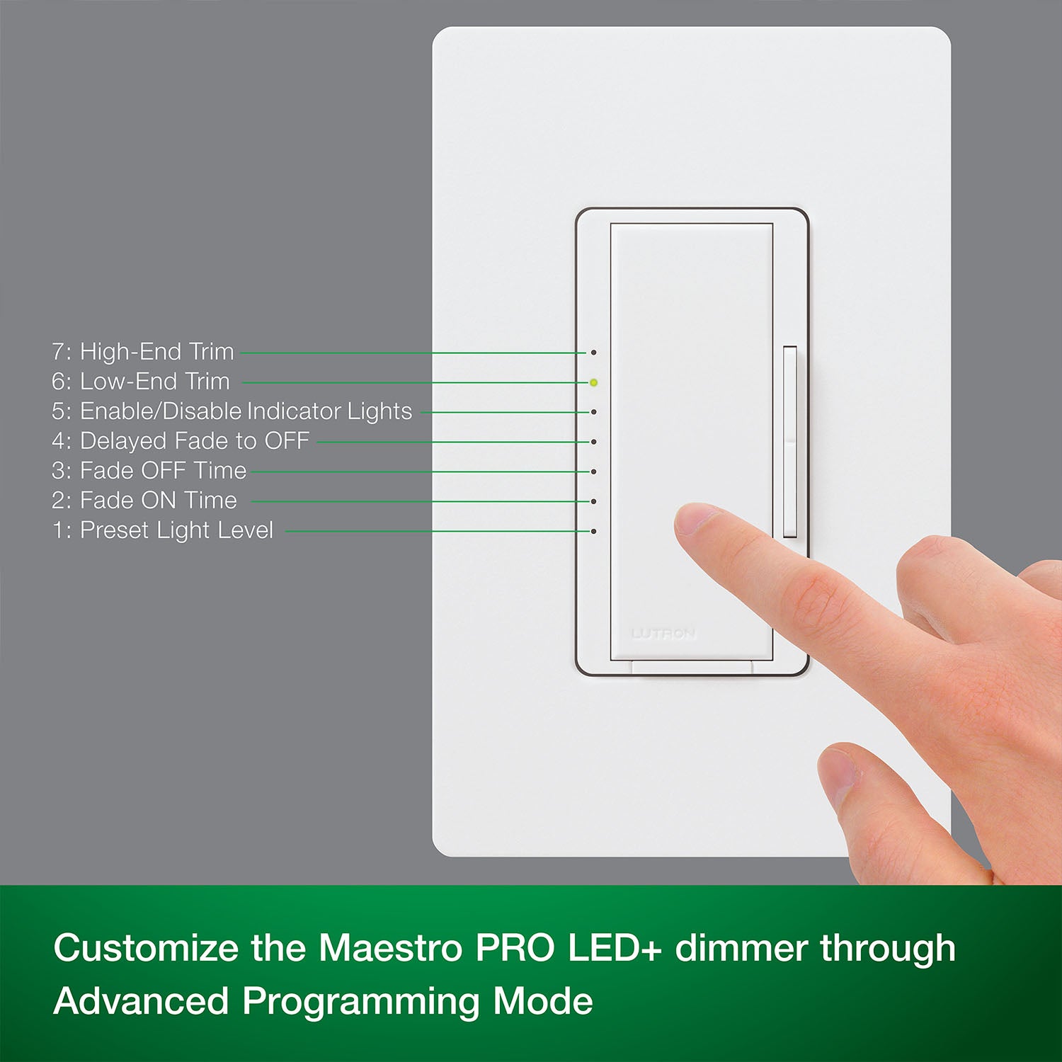 Maestro PRO LED+ Tap Dimmer Switch, 250W LED, 500W ELV, Single Pole or Multi-Location, White