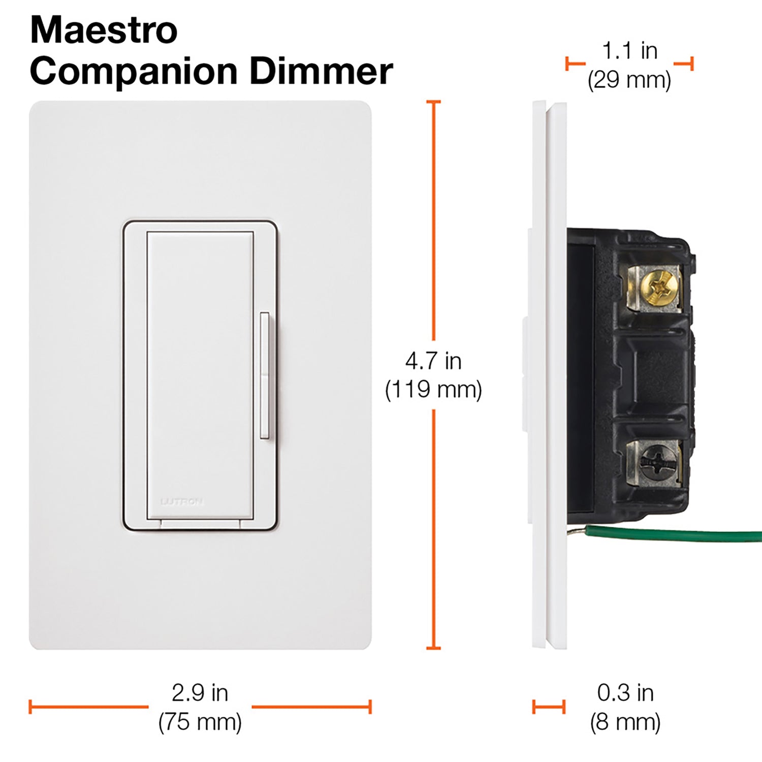 Lutron Maestro Companion Multi-Location Dimmer, Not for Standalone Use, White