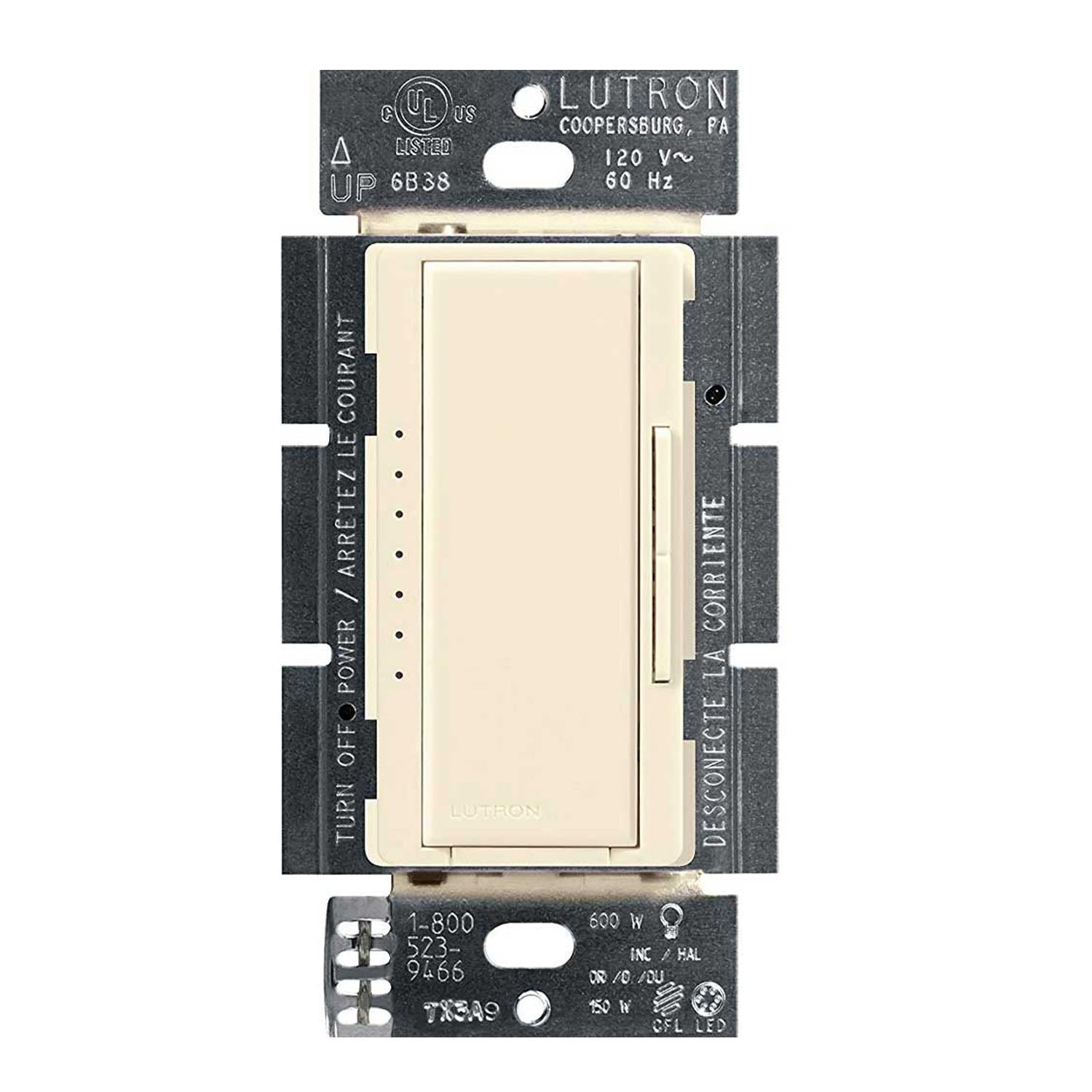 Maestro LED+ Dimmer Switch, 150-Watt, Single Pole or Multi-Location, Light Almond