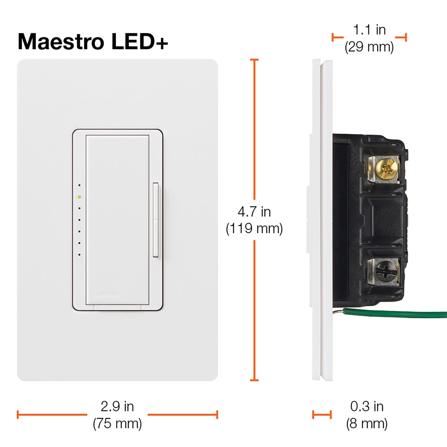 Maestro LED+ Dimmer Switch, 150-Watt, Single Pole or Multi-Location, Black