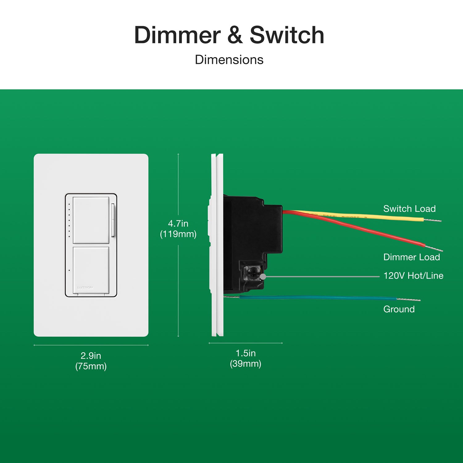 Maestro LED+ Dual Dimmer and Switch, Single Pole, Black