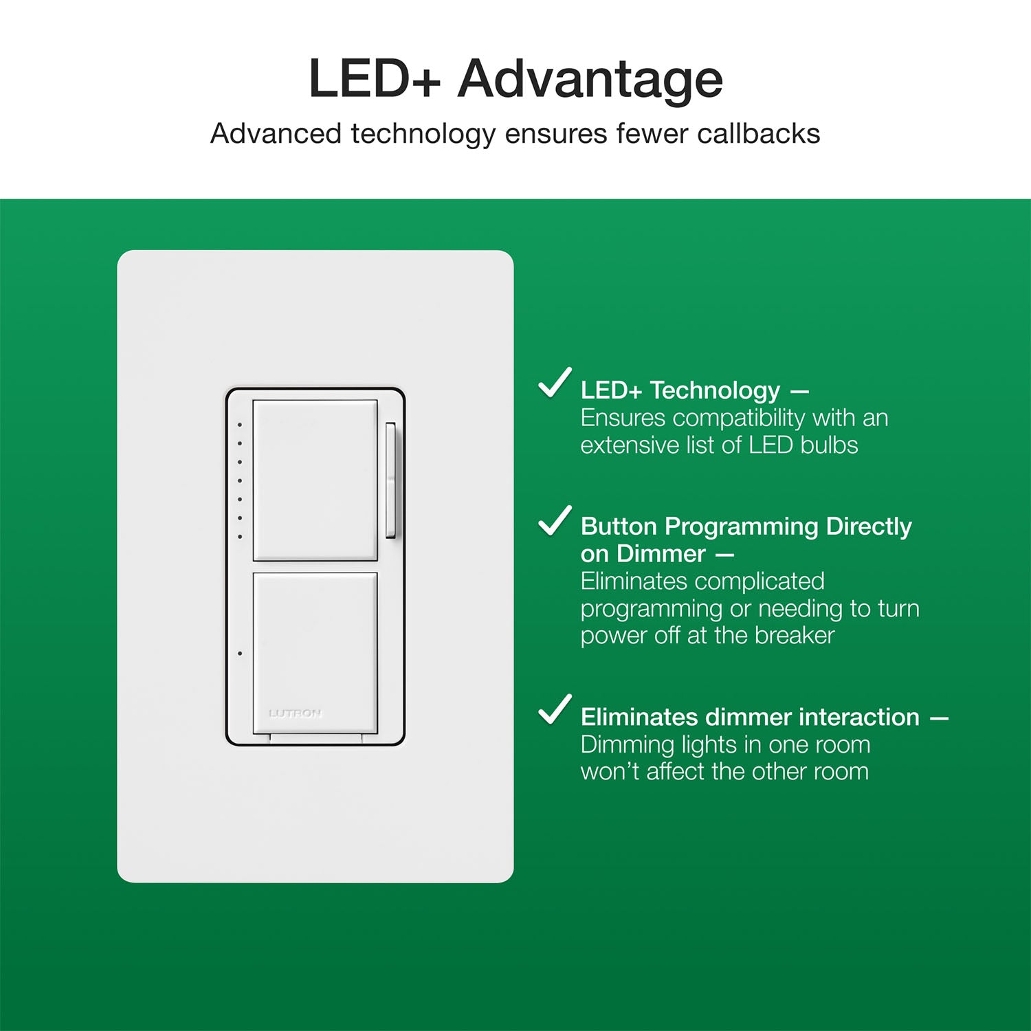 Maestro LED+ Dual Dimmer and Switch, Single Pole, Black