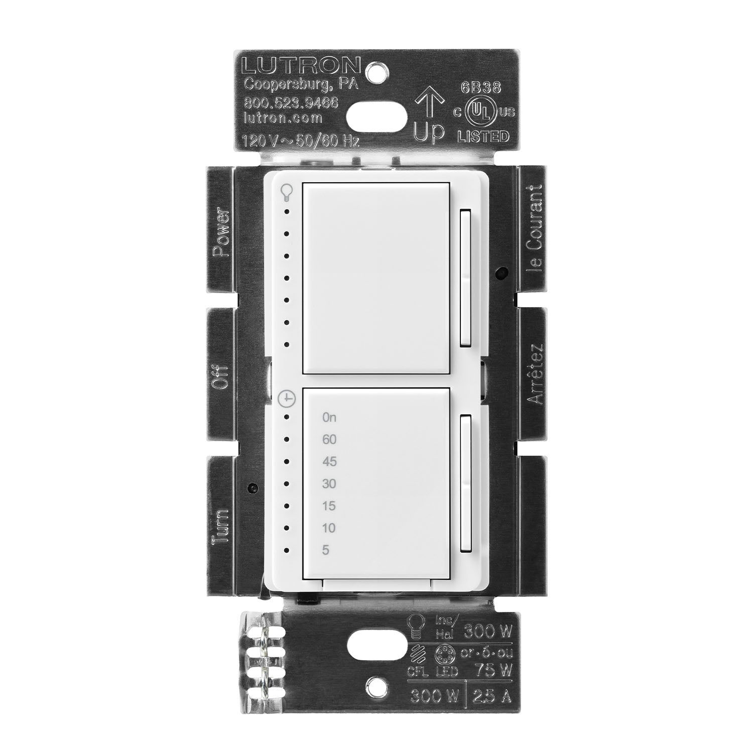 Maestro LED+ Dual Dimmer and Timer Switch, Single Pole, White