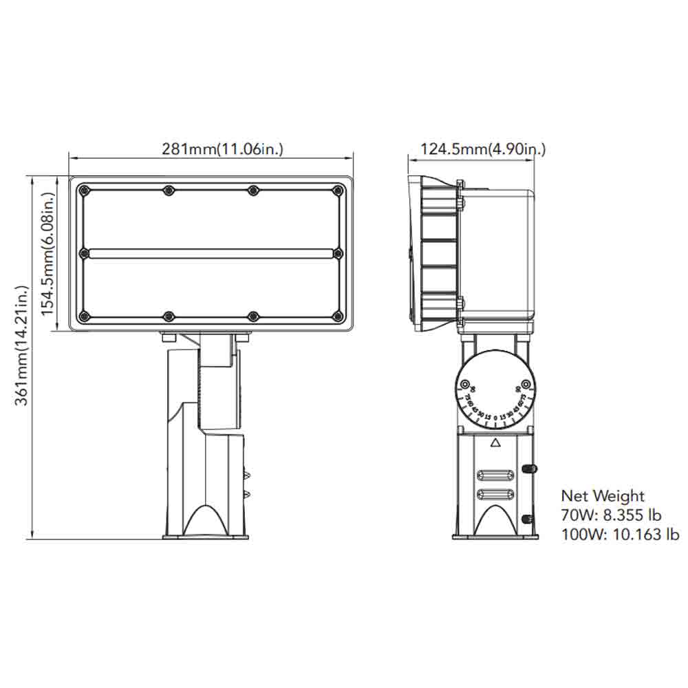 LED Flood Light, 9400 Lumens, 70 Watts, 5000K, 120-277V, Slipfitter mount - Bees Lighting