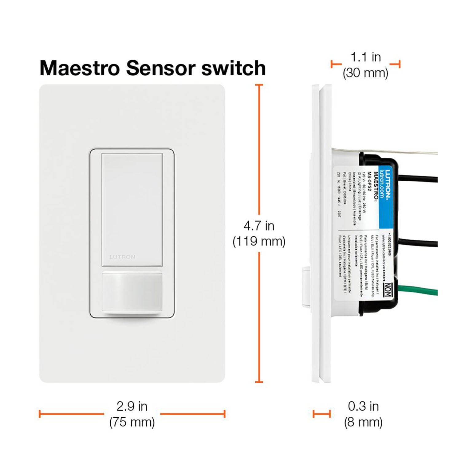 Maestro 120V Occupancy/Vacancy Motion Sensor Light Switch PIR, Single Pole, White